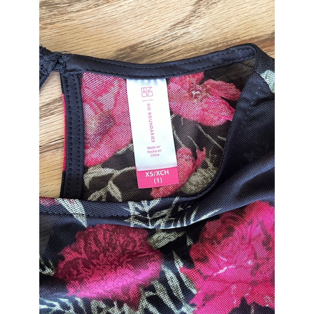 No Boundaries Mesh Rose Print Blouse Juniors XS-1 Black/Red Y2K - Picture 7 of 7